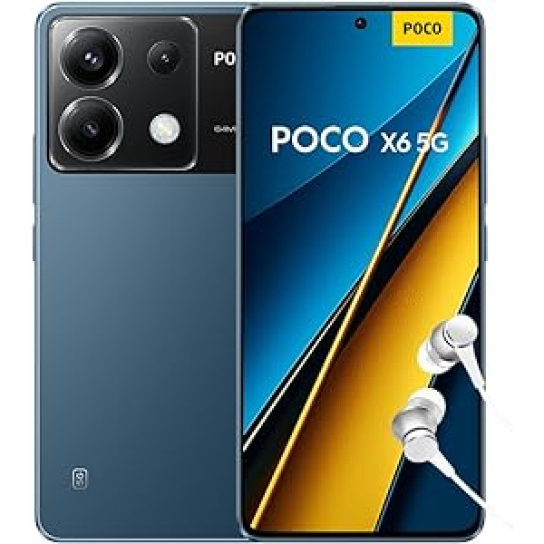 Poco X6 5G viedtālrunis, 12 + 512 GB mobilais tālrunis bez līguma, 120 Hz 6,67 collu 1,5 K AMOLED displejs, 64 MP OIS trīskāršā kamera, 5100 mAh, 67 W turbo uzlāde, divas SIM kartes, zils