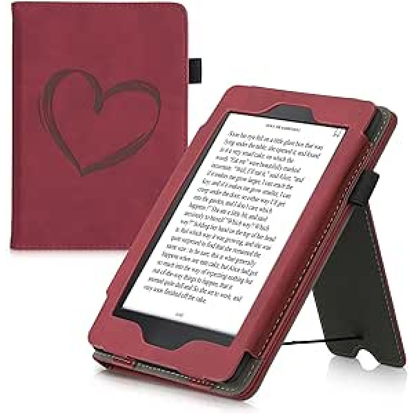 kwmobile Flip Case saderīgs ar Amazon Kindle Paperwhite — Rokas siksniņa — Vāka sirds birste tumši sarkana (modeļiem līdz 2017. gadam)