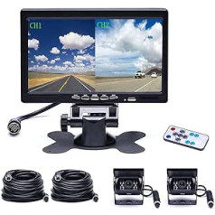 CAMECHO Rückfahrkamera Auto mit 7 Zoll Monitor unterstützung 4 Kanal, Dual Rückfahrkamera ar 18 IR-Nachtsicht Wasserdicht, Aviation 4 Pins Anschluss 33 ft Kabel für LKW/Wohnmobil/Trailer/PKW/KFZ