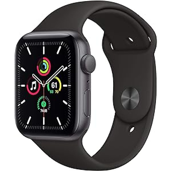 Apple Watch SE (GPS, 44 MM) Aluminiumgehäuse Space Grau Schwarz Sportarmband (Generalüberholt)