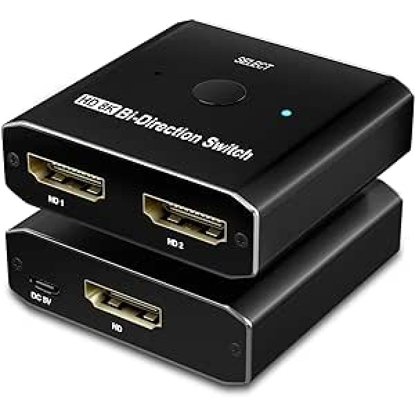 8K slēdzis HDMI 2.1 sadalītājs 8K @ 60 Hz divvirzienu HDMI slēdzis 2 in 1 Out vai 1 in 2 Out Pogas slēdzis HDMI slēdzis 4K@120 Hz, EDID adaptīvais HDMI slēdzis PS5 PS4 PS3 Xbox HD televizoram, Plug and Play