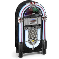 Karcher JB 6608D Jukebox (ar atskaņotāju - CD atskaņotāju un Bluetooth audio straumēšanu, FM un DAB+ radio ar stacijas atmiņu, MP3 atskaņošanu, izmantojot USB vai SD karti, Light Show) Melns