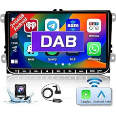 2+64GB DAB/DAB+ Android automašīnas radio ar navigācijas sistēmu priekš VW Golf Polo Passat Skoda Seat ar bezvadu Carplay Android Car 9 collu skārienekrāna automašīnas radio Bluetooth ar RDS FM GPS WiFi HiFi SWC DAB