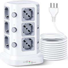 KOOSLA Multi Socket Pārsprieguma aizsargs (4000W/16A), Rotējoša ligzda ar 3 neatkarīgiem slēdžiem, 5M kabelis, balts