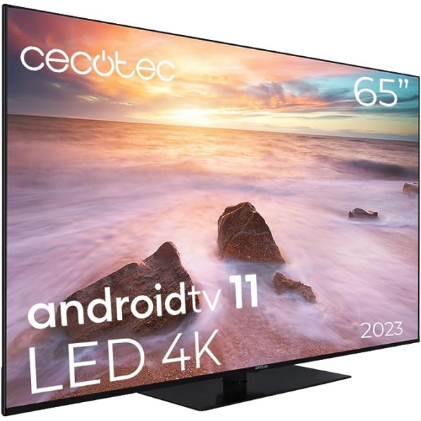 Cecotec Fernseher LED 65 collu Smart TV A2 Series ALU20065Z. 4K UHD, Android 11, bez rāmja, Zentralspeana, MEMC, Dolby Vision un Dolby Atmos, HDR10, 2 Lautsprecher de 10W, Modell 2023