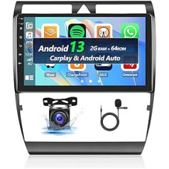 2+64G Android 13.0 Dual DIN Car Radio priekš Audi A6 C5 S6 RS6 (1997-2004) ar Carplay un Android Car, 9 collu skārienekrāna automašīnas radio uztvērējs ar Bluetooth WiFi GPS FM/RDS Hi-FI SWC + AHD atpakaļgaita