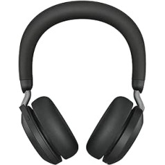 Jabra Evolve2 75 bezvadu datora austiņas ar uzlādes dokstaciju un 8 mikrofonu tehnoloģiju — dubultas putu stereoaustiņas ar uzlabotu aktīvo trokšņu slāpēšanu, USB-C Bluetooth adapteri un MS saderību — melns