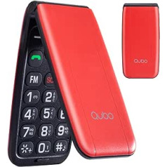 Qubo Flip vecākais tālrunis GSM mobilais tālrunis senioriem, displejs 2,4 collas, liels skaļums, SOS funkcija, atbalsts divām SIM kartēm, ātrais zvans, FM radio, lukturītis, sarkans