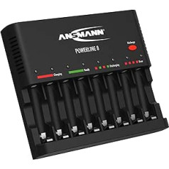 ANSMANN battery charger for charging & discharging 8x AA / AAA NiMH batteries - 8-way battery charger with individual slot monitoring, automatic shutdown, trickle charging & USB charger - Powerline 8