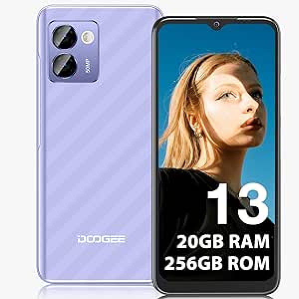 DOOGEE N50 Pro Android 13 viedtālrunis [2023], 20 GB + 256 GB 1 TB TF, 50 MP AI kamera, 4200 mAh lēts tālrunis, 6,52 collu HD+, pirkstu nospiedums, ekonomisks viedtālruņa sejas ID/OTG/GPS mobilais tālrunis