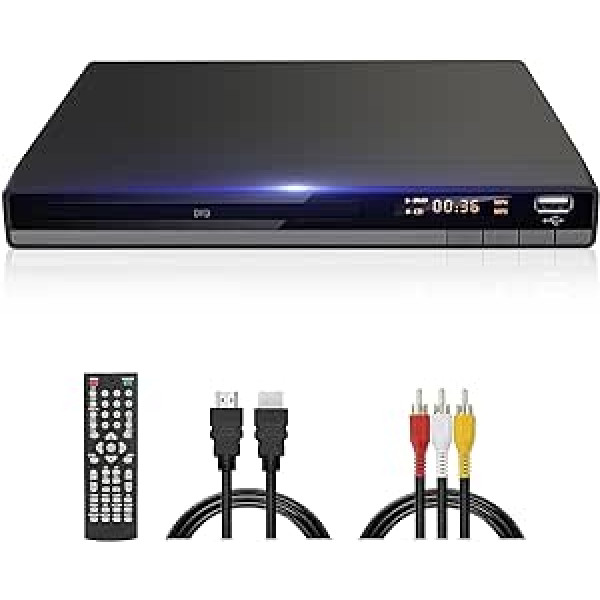 Kompakts HD DVD atskaņotājs televizoram HDMI AV izeja ar iekļautu kabeli, 1080P DVD-CD atskaņotājs ar USB ieeju, brīvi visi reģioni, kļūdu labošana, integrēta PAL NTSC sistēma