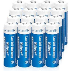 AA Rechargeable Batteries, AA 2600 mAh, Pack of 16, 1.2 V Rechargeable Batteries, AA High Capacity, Low Self-Discharge AA Battery Type NI-Mh Batteries, Blue