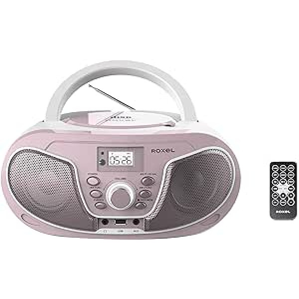 Roxel RCD-S70BT pārnēsājams Boombox CD atskaņotājs ar Bluetooth, tālvadības pults, FM radio, USB MP3 atskaņošana, 3,5 mm AUX ieeja, austiņu ligzda, LED indikators (rozā krāsā)