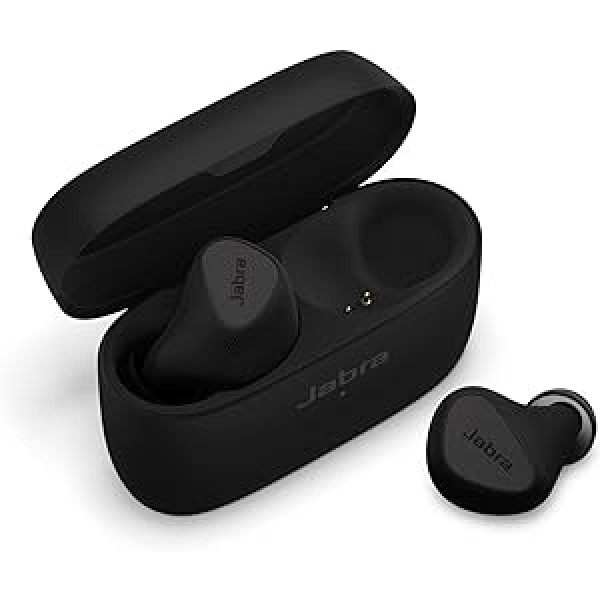 Jabra Elite 5 ieliekamas Bluetooth austiņas ar hibrīda aktīvo trokšņu slāpēšanu (ANC), 6 iebūvēti mikrofoni skaidriem zvaniem, ergonomisks pielāgojums, 6 mm skaļrunis — titāna melns