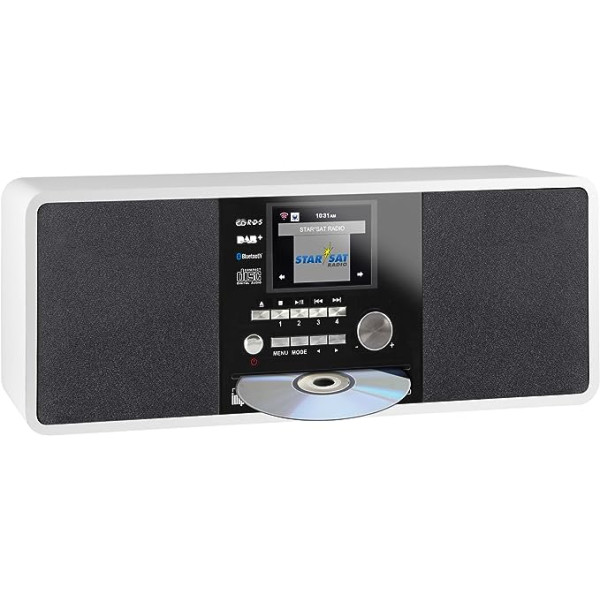 Imperial DABMAN i200 CD interneta radio / DAB+ radio digitālais radio ar CD atskaņotāju (Stereo skaņa, interneta radio/DAB+/DAB/FM, WLAN, LAN, Bluetooth, Aux-In, Line-Out, Spotify) Balts