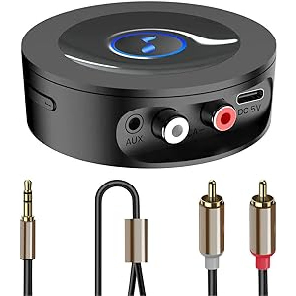 Bluetooth 5.2 uztvērējs stereo sistēmai, AUX Bluetooth adaptera ligzda 3.5, bezzudumu līmeņa HiFi uztvērējs skaļruņiem, pastiprinātājs ar RCA RCA liela diapazona, HD audio, zems latentums