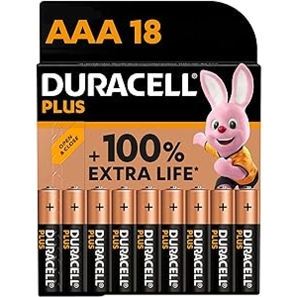 Duracell Plus AAA mikrosārma baterijas, 1,5 V LR03 MN2400, iepakojumā 18 (tikai Amazon)