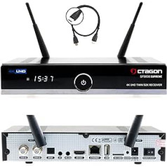 OCTAGON SF8008 UHD 4K Supreme Twin Sat uztvērējs, 2x DVB-S2X uztvērējs, E2 Linux & Define OS, ar ierakstīšanas funkciju, M.2 M atslēga, Gigabit LAN, Bluetooth, karšu lasītājs, satelīta uz IP, daudzstraumes, WiFi WLAN