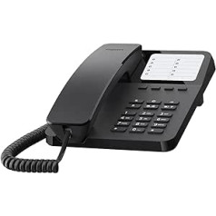 Gigaset DESK 400 - Corded Telephone with Elastic Cable - Space for 10 Speed Dial Entries - Redial - Hearing Aid Compatible - MFV or Pulse Selector Adjustable, Black