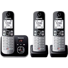 Panasonic KX-TG6863GS Cordless Phone with 3 Handsets and Answering Machine (Lock up to 1,000 Numbers, Clear Font Size, Loud Handset, Full Duplex Hands-Free Calling) Black/Silver