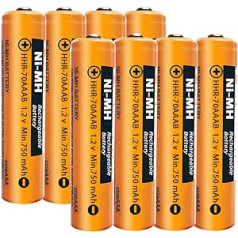 AAA Battery NiMH 750 mAh 1.2 V for Panasonic, Pack of 8 Rechargeable AAA NiMH Batteries for Gigaset Cordless Phones