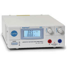 Peak Tech P 6155 digitālās laboratorijas barošanas avots C 1-30 V / 0-20 A ar apgaismotu LCD displeju, uzticamu komutācijas barošanas avotu, pārsprieguma aizsardzību, līdzstrāvas izvadi, izejas jauda: 600 W - 214 x 87 x 336 mm