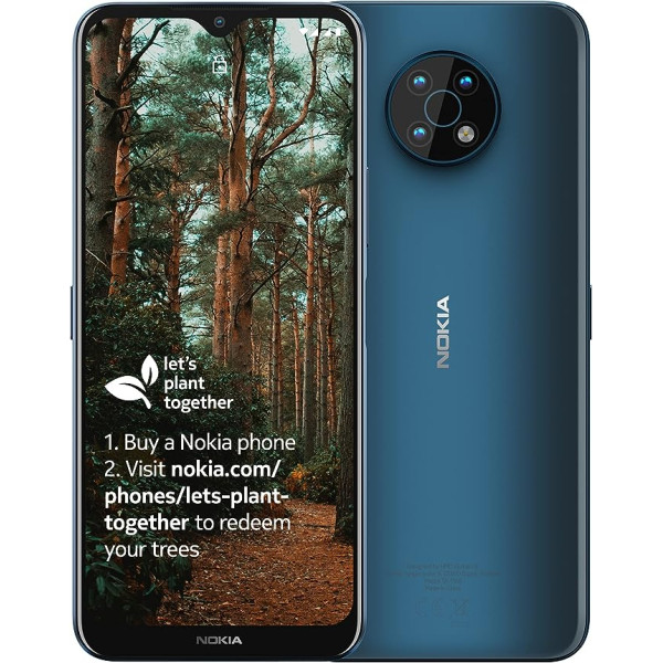 Nokia G50 5G viedtālrunis ar 6,82 collu HD+ displeju, Android 11, 4 GB RAM/64 GB ROM, 5000 mAh akumulatoru, 48 MP trīskāršu kameru, 18 W ātrās uzlādes iespēju, video pašbildes stabilizāciju, zilu