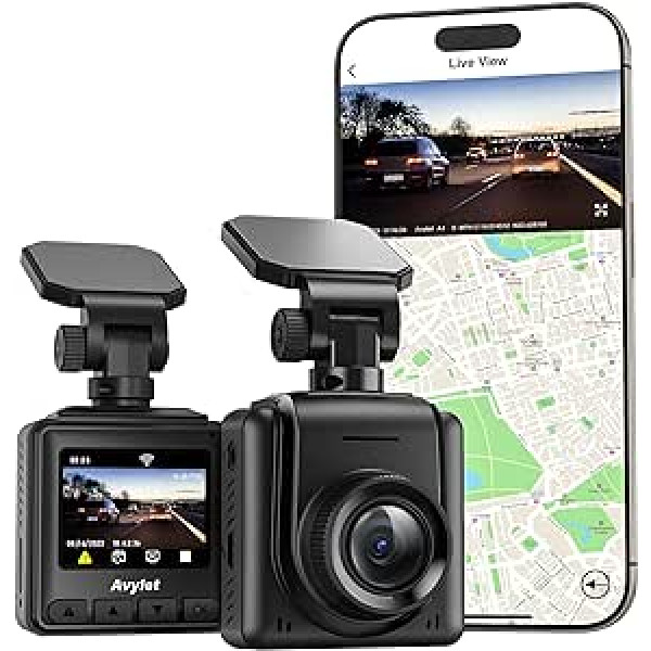 Dashcam Car WiFi 2K, Mini priekšējā automašīnas kamera atbalsta ārējo GPS moduli, lietotni, IPS ekrānu, Ultra Night Vision, 170° platleņķi, WDR, 24 stundu stāvvietas režīmu un kustības noteikšanu, G sensoru