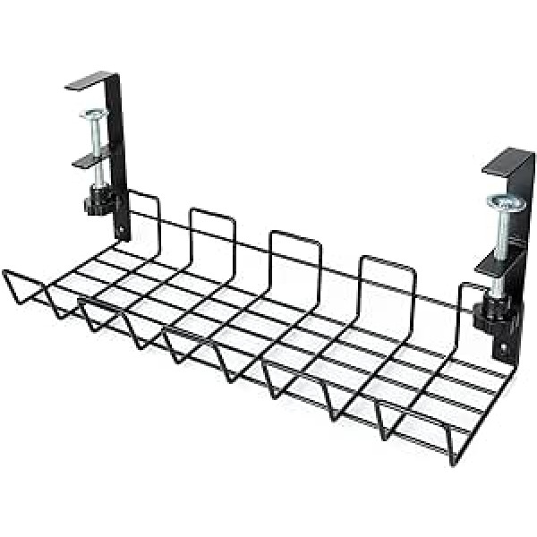 AIzvēlēta zem rakstāmgalda kabeļu pārvaldības paplāte, bez urbšanas metāla 38 cm metāla kabeļu organizators, biroja kabeļu tīkla turētājs rakstāmgaldiem, birojiem un virtuvēm, melns