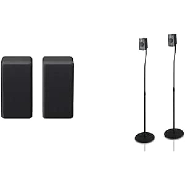 Sony SA-RS3S Wireless Dual Rear Speakers, Black & Hama Speaker Stands, Set of 2 (Height Adjustable up to max. 123 cm, Non-Slip, Each Load 5 kg, Hidden Cable Management) Black