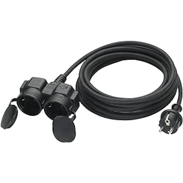 Verlängerungskabel Outdoor 5m ar 2 Schuko-Steckdosen, Gummi Doppel-Verlängerung 3500W ar Schutzkappe für den Außenbereich IP44, Stromkabel H05RR-F 3G1,5mm² ar Doppelsteckdose, 16A, Schwarz 250