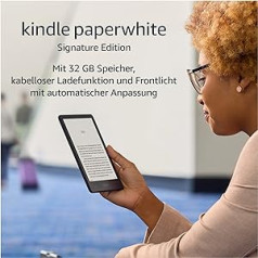 Kindle Paperwhite Signature Edition (32 GB) — ar 6,8 collu displeju, bezvadu uzlādi un automātiski regulējamu priekšējo apgaismojumu — bez reklāmām — džinsa audums