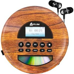 KLIM Nomad Wood - Portable CD Player Discman - Durable Battery - Includes KLIM Fusion Headphones - Compatible with CD-R, CD-RW, MP3 - TF Reader, Radio FM, Bluetooth - Ideal for Cars