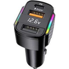 80 W USB C Car Charger Cigarette Lighter and USB C Adapter, 3 Ports PD3.0 & QC3.0 Fast Car Charger Super Fast Charging with LED Voltmeter Car Device