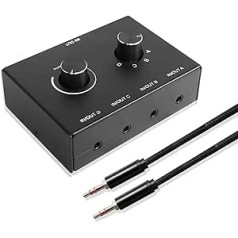 3.5mm Stereo Audio Switch Audio Switch Jack 4 Ports Aux Splitter Switch 4 Channels Audio Selector Switch 4 Input 1 Output / 1 Input 4 Outputs for Speaker Headphone Console