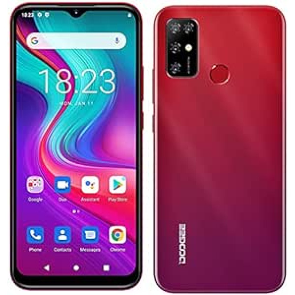 Android 11 mobilais tālrunis bez līguma DOOGEE X96 Pro, astoņkodolu 4 GB + 64 GB, 5400 mAh akumulators, 13 MP četru kameru, 6,52 collu ūdens pilienu ekrāns, viedtālrunis ar divām SIM kartēm + SD (3 ligzdas), sarkans pirkstu nospiedums