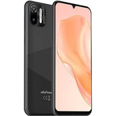 Ulefone 4G viedtālrunis bez līguma, 6. piezīme (P), 8,5 mm īpaši plāns divu SIM kartu mobilais tālrunis, 6,1 collas HD+ ekrāns, 3 karšu slota dizains, Android 11 Go, 2 GB + 32 GB, 8 MP + 5 MP kamera, sejas atbloķēšanas GPS, melns