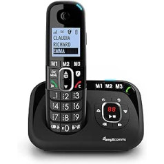 Amplicomms BigTel 1580 Cordless DECT Large Buttons Telephone, Answering Machine, Audio Boost, Extra Loud Ringtones, Hearing Aid Compatible, Call Protection