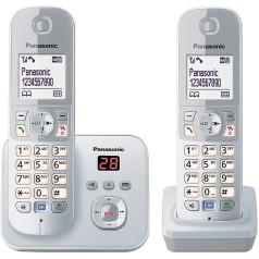 Panasonic KX-TG6822GS DECT bezvadu tālrunis (4,6 cm (1,8 collas) grafiskais displejs) ar automātisko atbildētāju perl-silver