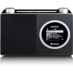 Lenco A003244 DIR 70 portatīvais interneta radio DAB+ radio retro digitālais radio WLAN Bluetooth 2,4 collu krāsains ekrāns 3 vatu RMS-4Station atmiņas lietotņu vadība, izmantojot AirMusic Black