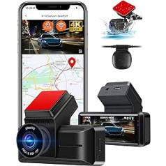 4K Dash Cam automašīna, Dash Cam automašīnas priekšējā aizmugure ar WiFi GPS automašīnas kameru un Super Night Vision, Car Dash Cam ar 170° platleņķi, WDR, G-sensors, cilpas ierakstīšana, stāvvietas uzraudzība, C tipa interfeiss