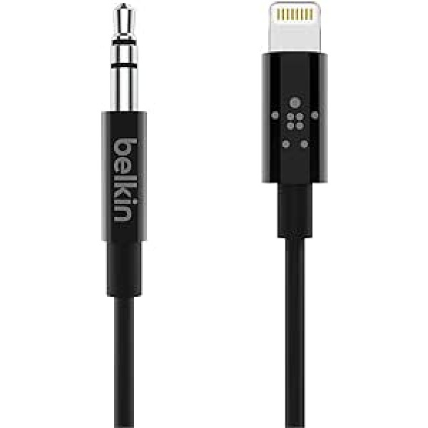 Belkin Audiokabel ar zibens savienotāju, 0,9 m/3,5 mm – MFi-zertifiziertes Lightning-/AUX-Kabel iPhone 12, 12 Pro, 12 Pro Max, 12 mini, 11, 11 Pro, 11 Pro Max, XS, XS Max, XR, X, SE, Schwarz