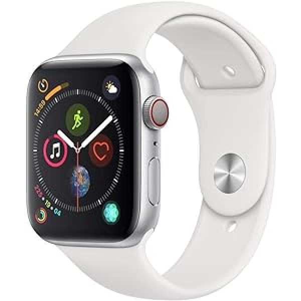 Apple Watch Series 4 44 mm (GPS + Cellular) — Aluminiumgehäuse Silber Weiß Sportarmband (Generalüberholt)