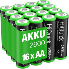 HiQuick 8 x AAA 1100 mAh + 8 x AA 2800 mAh uzlādējamās baterijas