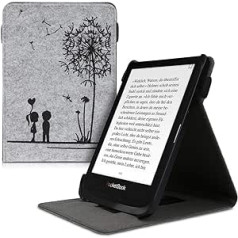 kwmobile futrālis saderīgs ar Pocketbook Touch Lux 4/Lux 5/Touch HD 3/Color (2020) futrālis - futrālis ar cilpu un statīvu - Dandelion Love Black gaiši pelēks