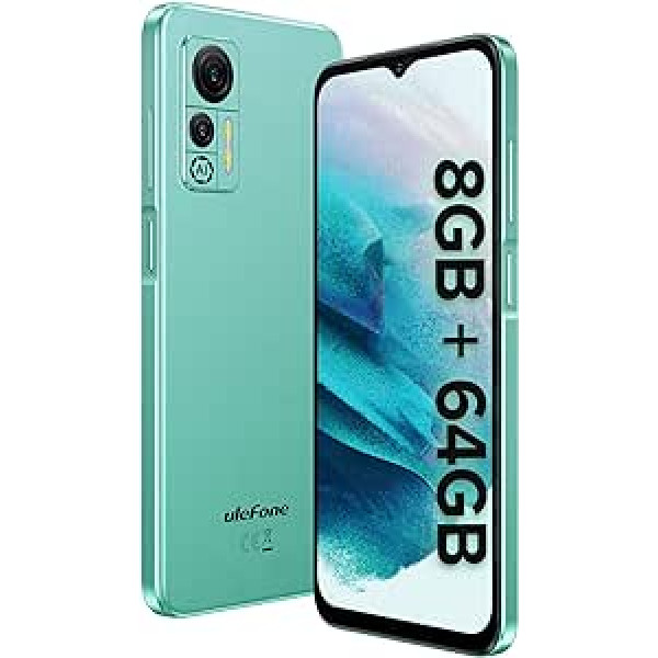 Ulefone viedtālrunis 4G 4GB + 64GB Android 12 Note 14 Waterdrop displejs 6,52 collu kamera 13MP 4500mAh Face ID OTG Volt/GPS tālrunis nav dārgs (zaļš)