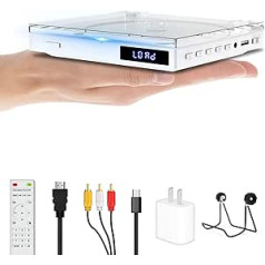 Pārnēsājams Maite Mini DVD atskaņotājs, bez reģiona ar 1080P HDMI portu/AV izeju, NTSC/PAL, DVD atskaņotājs televizoram ar AV/HDMI kabeli/USB atskaņošanas tālvadības pulti un statīvu, bez Blueray atbalsta