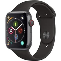 Apple Watch Series 4 44 mm (GPS + Cellular) — alumīnija korpuss, kosmosa pelēka, melna sporta siksniņa (atjaunota)