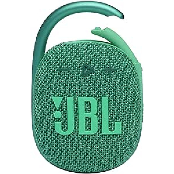 JBL Clip 4 Eco Bluetooth skaļrunis izgatavots no pārstrādāta materiāla zaļā krāsā - ūdensizturīgs, pārnēsājams mūzikas kastīte ar praktisku karabīni - līdz 10 stundām bezvadu mūzikas straumēšanas