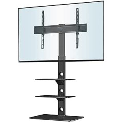 BONTEC televizora statīvs 30–70 collu LED OLED LCD plazmas plakanajiem un izliektajiem televizoriem, kuru svars nepārsniedz 40 kg, regulējama augstuma televizora grīdas statīvs ar 3 pakāpju plauktiem, kas izgatavoti no rūdīta stikla, maks. VE